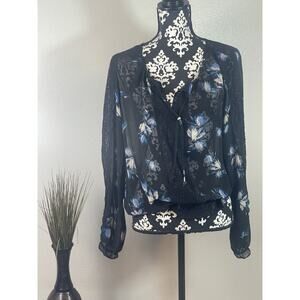 ZAC & RACHEL ,Boho, black sheer floral V-neck blouse new without tags